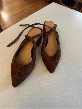 LOFT Brown Leopard Print Pointed Toe Slingback Heels